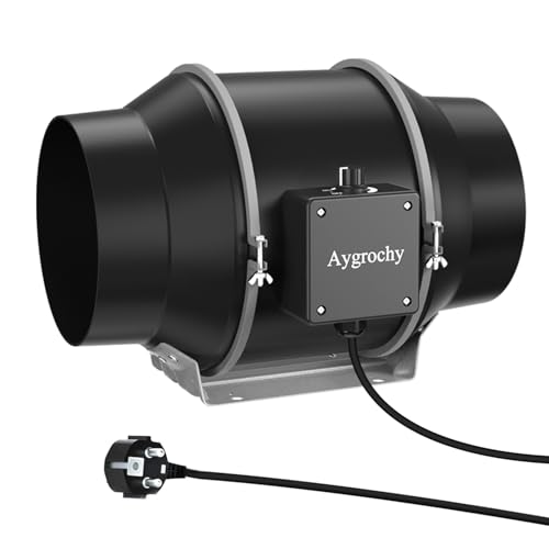 Aygrochy Adjustable Duct Fan 125 mm 416 m³/h, EC Engine Flue Exhaust Fan, Inline Pipe Fan for Ventilation and Exhaust Fan