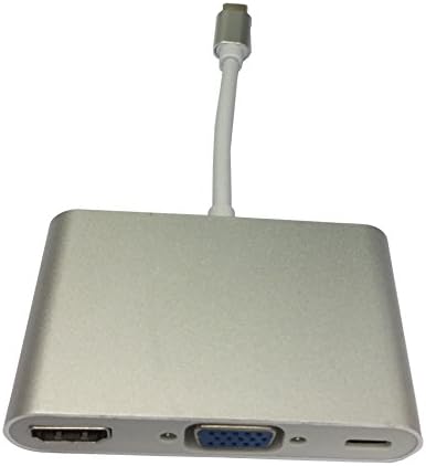 USB Type-C to HDMI/VGA/USB-C Charging Port Adapter, DigitCont 3 in 1 USB 3.1 Type C to VGA HDMI 4K Multiport Converter Adaptor Dual Screen Display with Aluminium Case for MacBook ChromeBook Pixel