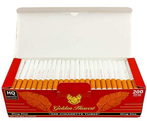 Golden Harvest Red King Size Cigarette Filter Tubes - Full Flavor, 1000 Pack (5 Boxes), USA Made