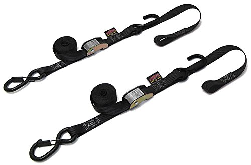 PowerTye 23622-S Black/Black 1" X 6ft Cam Buckle Soft-Tye S Hook/Secure Latch Tie-Downs with Integrated Soft Hooks