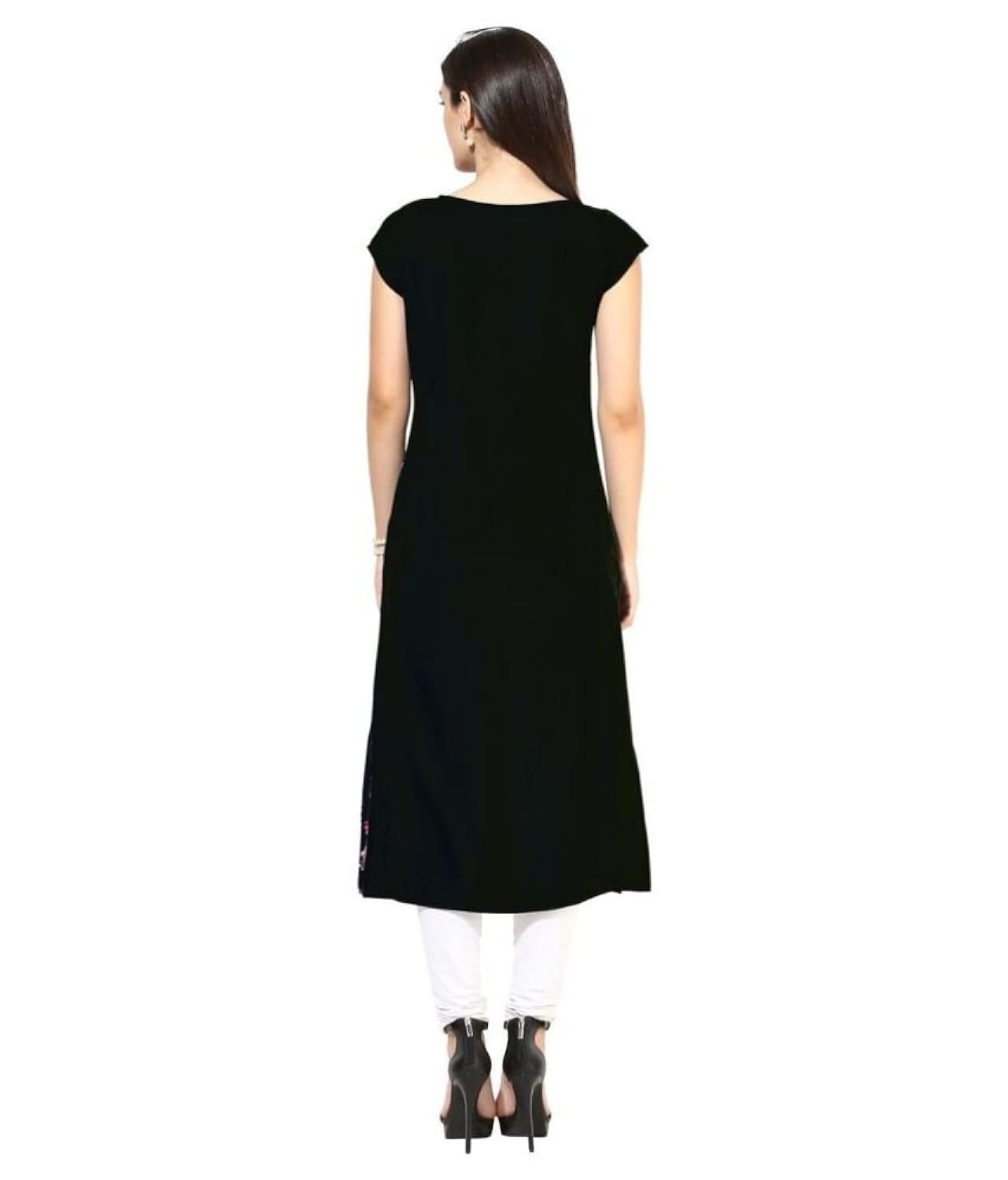 janasya women's black digital printed crepe kurti