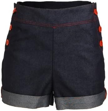 Vintage Retro Pin up Denim Jeans Double button Rockabilly High Waist Women's Shorts Hotpants - X-Large