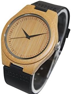 Woody Watch Bamboo Wooden Watch with Black Genuine Leather Strap, Sword Hands, Japanese Quartz