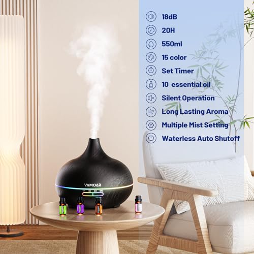 ESSENTIAL OIL DIFFUSER GIFT SET,10 ESSENTIAL OIL,550ML OIL DIFFUSER & ESSENTIAL OIL DIFFUSERS WITH 4 TIMER &AUTO SHUT-OFF FOR & 15 AMBIENT LIGHT SETTINGS