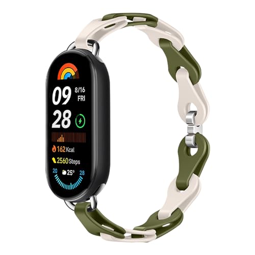MiKoyi Silicone Watch Strap Compatible with Xiaomi Smart Band 10 9, Soft Breathable Replacement Band, Adjustable Sport Smart Watch Straps for Xiaomi Mi Band 10/9, Green Starlight
