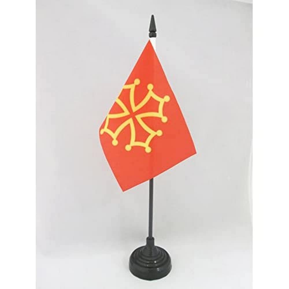 AZ FLAG - French Province of Languedoc Table Flag 4'' x 6'' - Province of Languedoc Office Mini Banner 100% Polyester 15 x 10 cm - Mini Desk Flag with 10'' Pole and Black Plastic Base