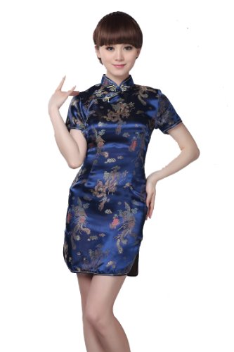 JTC Women's Chinese Dragon and Phoenix Cheongsam Mini Dress
