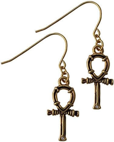 Masada Jewelry, Studded Ankh Cross Egyptian Mythological Dangling Fish Hook Earrings