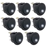 Twidec/8Pcs 20A 12V DC On/Off SPST Round Dot Rocker Toggle Switch Control For Car Or Boat With White LED Light KCD2-102N-W