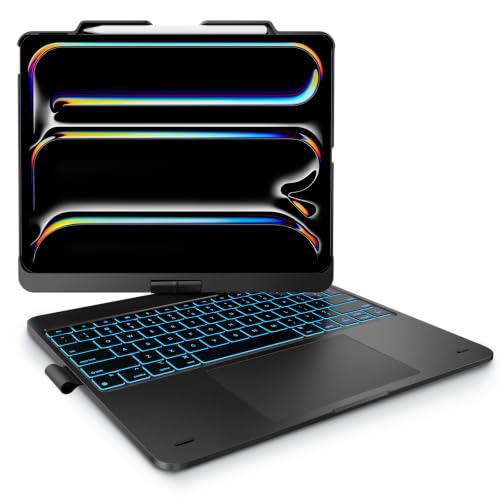 typecase Touch Case with Keyboard for iPad Pro 13"(M5/M4, 2025/2024), iPad Air 13"(M4/M3/M2, 2026/2025/2024) & iPad Pro 12.9", Trackpad, 360° Rotatable, 11-Colors Backlit, Space Black | For iPad Pro 13/Air 13/Pro 12.9, 11‑Color Backlit Keys, Pencil Holder, 7 Modes, Space Black, for Office, Travel, Drawing