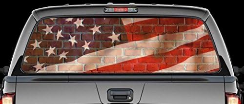 VINTAGE AMERICAN FLAG | Truck, Pick Up, SUV, Cars Rear Window SEE THROUGH Accessories/Sticker (14" x 55" inches) (14" x 55" inches)