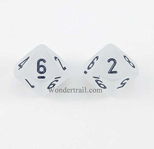 Clear Frosted D10 Dice 2pc Black Numbers Aprox 16mm WCXPF1001E2