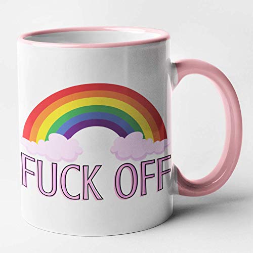 Rude Funny Rainbow Mug - Fuck Off Mug - Gay/LGBT Gift (Pink)