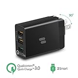 Puridea 3 Port USB Wall Charger 30W Quick Charger 3.0 [QC 3.0 + 2.4A USB], SmartID Technology, Portable Fast Charger Foldable Plug for iPhone X/ 8/7/ 6/ Plus/ 5/ SE, iPad, Samsung, LG, Google Pixel