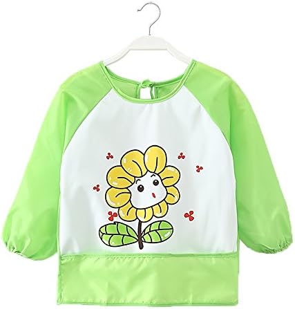Baby Bibs Cute Cartoon Unisex Infant Toddler Baby Waterproof Sleeved Bib, Baby Toddler Smock (6 Months-3 Years) (Green)