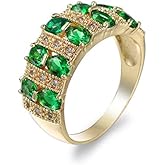 hsiyyecg Fashion Oval Green Paveing Cubic Zircon Emerald Ring,18K Yellow Gold Plated Half Eternity Ring Wedding CZ Bands for Women(9)