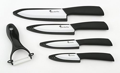 Chef Made Easy Ceramic Knife Set 9 Piece โ Kitchen Knives with Case (Knife Sheaths) โ Add to Collection of Cutlery Kitchen Utensils โ Use as Bread, Vegetable and Chef Knife โ (Black Set)