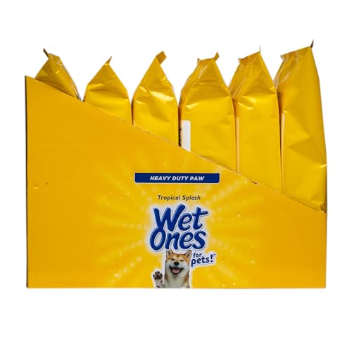 WET ONES FOR PETS ANTIBACTERIAL HEAVY DUTY PAW WIPES, TROPICAL SPLASH SCENT – THICK DOG CLEANING WIPES – SCENTED, DURABLE AND DISPOSABLE DOG WIPES FOR PAWS, 50 COUNT