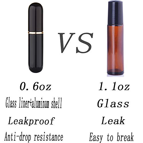 6 Colors,6 ML Aluminum Roll-on Bottles with Leakproof Stainless Steel Roller Balls-0.2ml Dropper and Silver Funnel Included