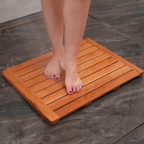 Utoplike (24"x18") Teak Wood Bath Mat, Shower Mats for Bathroom Large | Solid Wooden, with Non-Slip Pads, for Spa Home or Outdoor Inside Shower