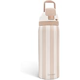 Stripe Insulated Stainless Steel Water Bottle with Straw for Sports and Travel, 32oz, Gifts for Women Girls Friends Teens Birthday Christmas (Brown)