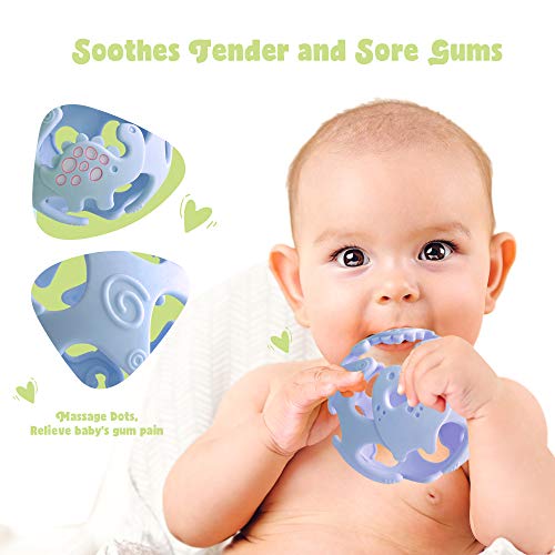 Ashtonbee Baby Teething Ball, Teething Toys for Baby, Dinosaur Teether Ball, Baby Teething Pacifier, Lightweight Teething Sensory Balls (Blue) - Thumbnail 4