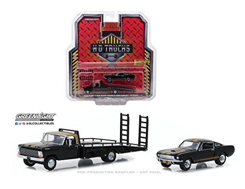 Greenlight HD TRucks 1968 FORD F-350 RAMP TRUCK WITH 1966 SHELBY MUSTANG Black 33130-A 1/64 Scale
