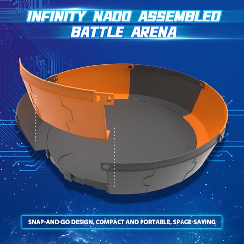 INFINITY NADO S7 Spinning Tops 2PCS with Modular Sand, 2 Launcher Gun/Bow Infinite Acceleration, Metal Top Type Defense/Resistance Rotation Right/Left, Toy for Boys and Girls 5-12 Years Old