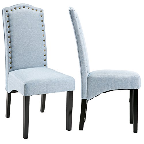 Merax Dining Chairs Fabric Accent Chair with Solid Wood Legs (Light Blue)