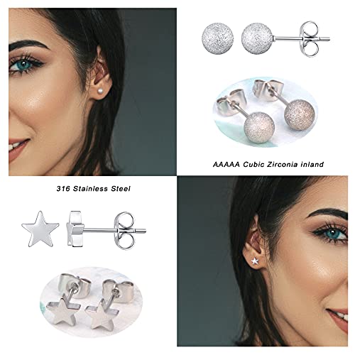 (silver, 8)earring sets helix earrings hypoallergenic earrings small hoop earrings stainless steel earrings for women Ball Heart Star Pearl Moon cubic zirconia Stud Earrings Studs for Women men girl