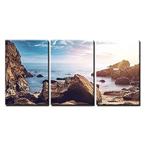 Seashore with Rock Stones Under The Sunset x3 Panels