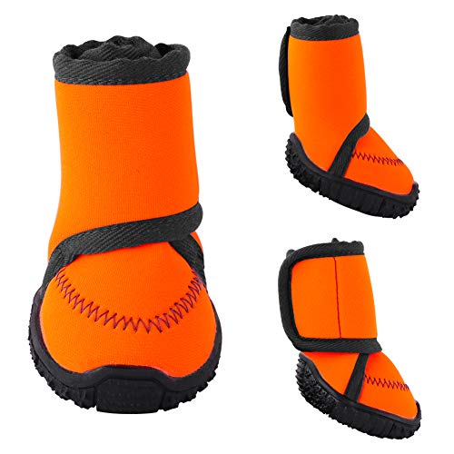 Petbobi Waterproof Dog Shoes Fluorescent Orange Dog Boots Velcro and