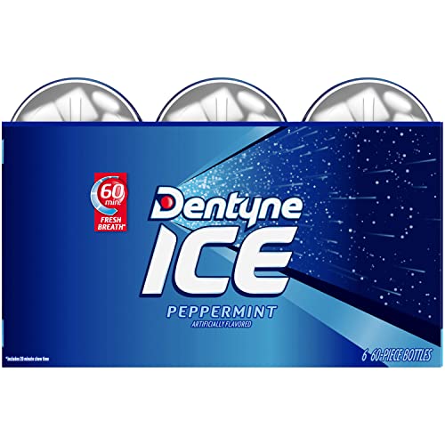 DENTYNE ICE PEPPERMINT SUGAR-FREE CHEWING GUM, 6 BOTTLES OF 60 PIECES (360 TOTAL PIECES)