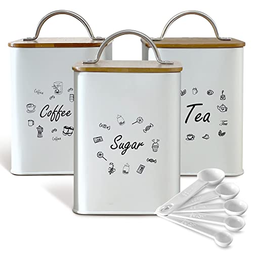 DRELLA White Canister Sets for Kitchen Counter Metal Airtight Tea