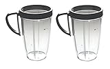 Blendin 2 Pack 24 Ounce Large Tall Cup Jar with Handled Lip Ring,Fits Nutribullet Blender Juicers