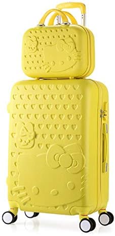 Suitcase Cosmetic bag set on wheels hello kitty Travel luggage Trolley bages girl students Woman rolling suitcase Lovely 20/22'',yellow,24"
