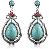 Handmade Turquoise Earrings for Women Unique Vintage Boho Ethnic Teardrop Gemstone Dangle Drop Earrings Statement Jewelry Gifts