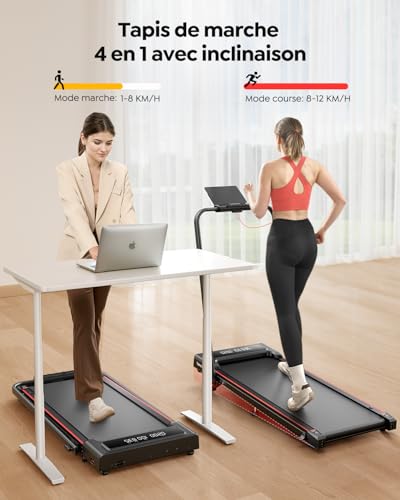 Treadmill, 9% tilt, 12 km/h, electric foldable 4-in-1, compact and portable, 2.5 HP, can be placed under the sofa, remote control, app, double LED screen, suitable for home office