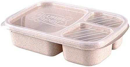 Depory Leakproof Bento Lunch Box for Kids, Diadia 3 Compartments Divided Lunch Container Set with Spoon Cute Safe Prep Box for Boys Girls Children School (Beige)