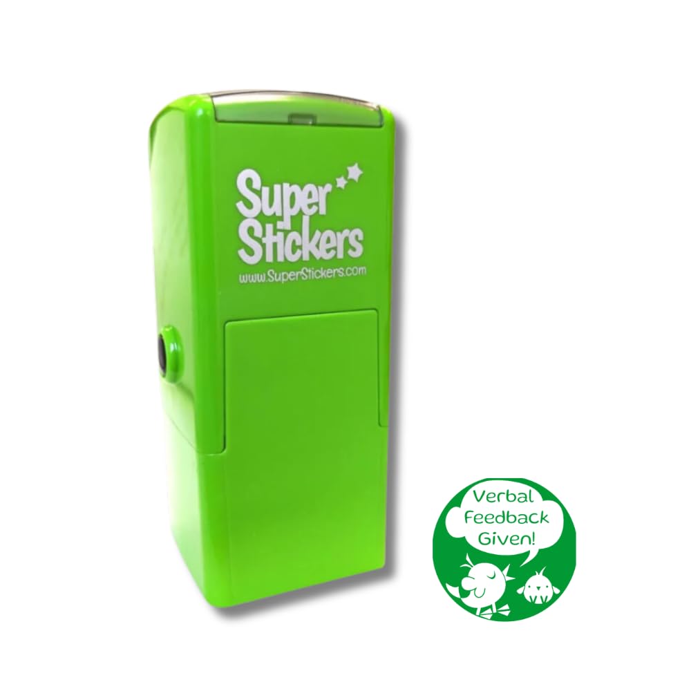Superstickers Teacher Stamp - Verbal Feedback Given Chicken Design - Green Ink - Self Inking Education Stamper for Marking - 23 x 23mm