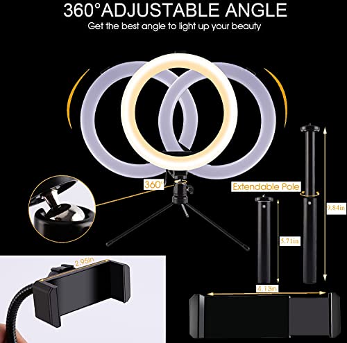 LUNILU Lady Makeup Light, 10.2\'\' Bright Live Stream, Vlog RGB Ring Light with Stand for Smartphones, Selfie Pole, 14 Colors Mode for Youtube, Video Talk