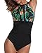 Holipick Women One Piece Swimsuit High Neck Mesh Ruched Floral Printed Floral L