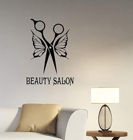 Beauty Salon Logo Vinyl Wall Decal Sticker Scissors Butterfly