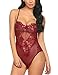 ADOME Women One Piece Lingerie Lace Fishnet Teddy Bodysuit Mesh Babydoll Romper Jumpsuit Dark Red M