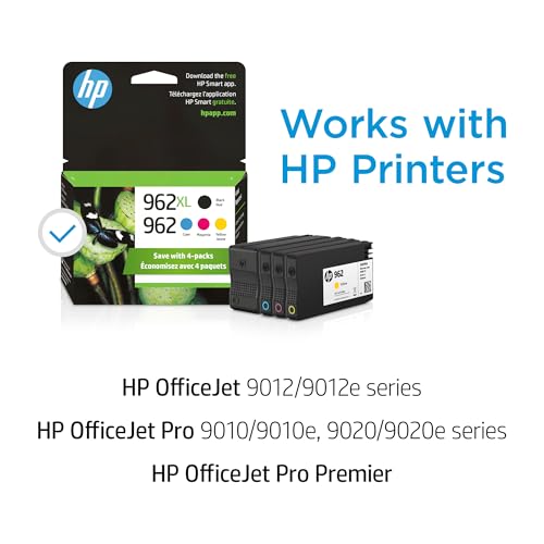 Original HP 962 Cyan, Magenta, Yellow / 962XL Black Ink Cartridges (4-Pack) | Works with HP OfficeJet 9010 Series, HP OfficeJet Pro 9010, 9020 Series