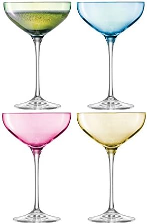 LSA Pastel Champagne Saucer Set of 4 Glasses Assorted Colours - 235ml