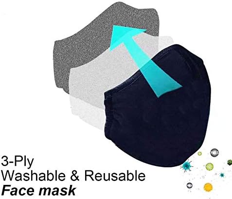 5 Pack Anti-fog Face Protective Shield with Nose Wire for Glasses Wearers,Breathable Cotton Face Guard with 10 Activated Carbon Filters for Adults,Haze Dust Face Covering for Outdoor Holiday Party - Image 5