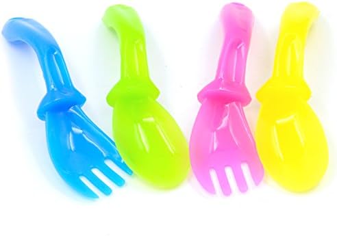 Baby Spoon and Fork, Gosear 4PCS Curved Handles Design Baby Infant Safe Tableware Training Spoon Fork Spork Set