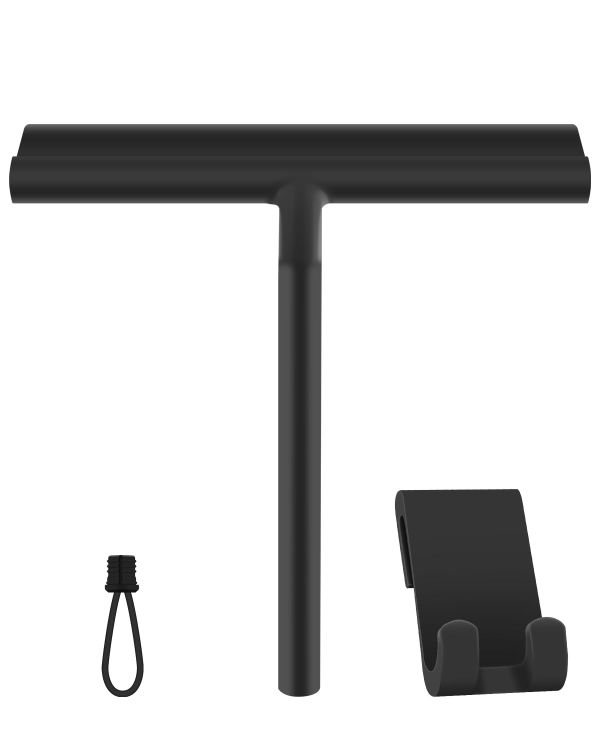 BROTOU Silicone Shower Squeegee with Hook & Lanyard, Window Glass Scraper, Mirror Screen Wiper Blade, Multi Cleaner Tool for Bathroom, Door, Car and Furniture (Black, 8 Inch) — image 1