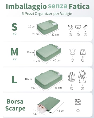 ECOHUB 6 Pieces Suitcase Organizer, Packing Cubes Space-Saving with Label Pocket, Fabric Ripstop Organizer Suitcases, Travel Useful Accessories (Green)